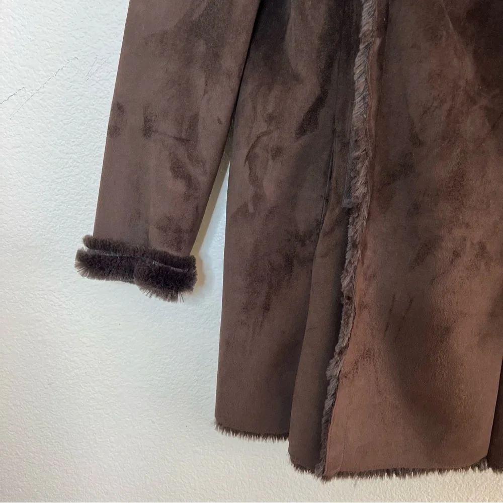 Zara Brown Faux Suede Shearling Coat Size S - Picture 3 of 11
